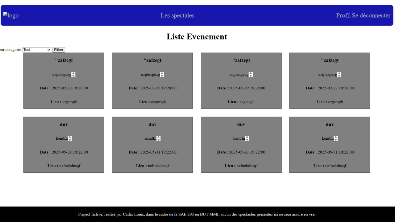 Capture d'écran du projet Site de Billetterie
